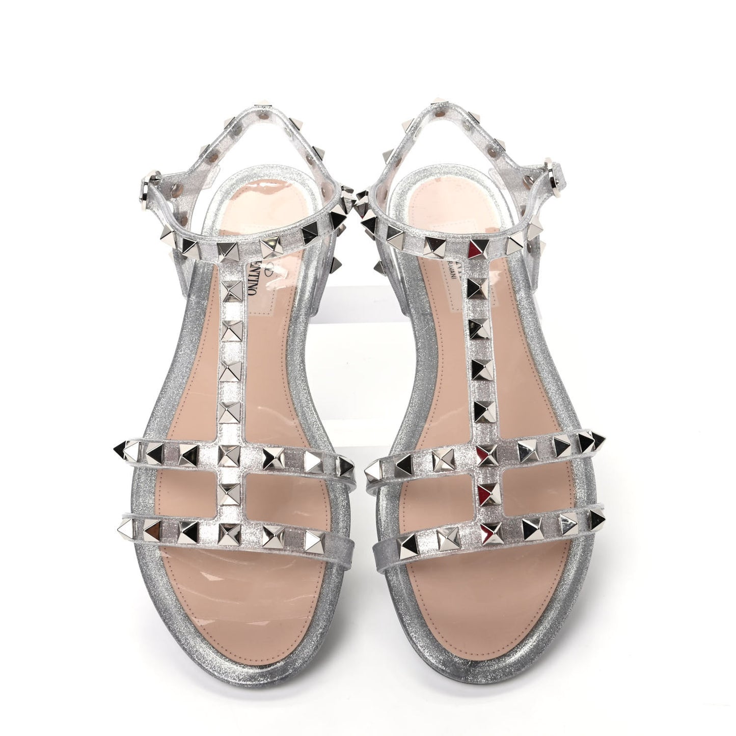 PVC Jelly Glitter Rockstud Caged Sandals 36 Silver