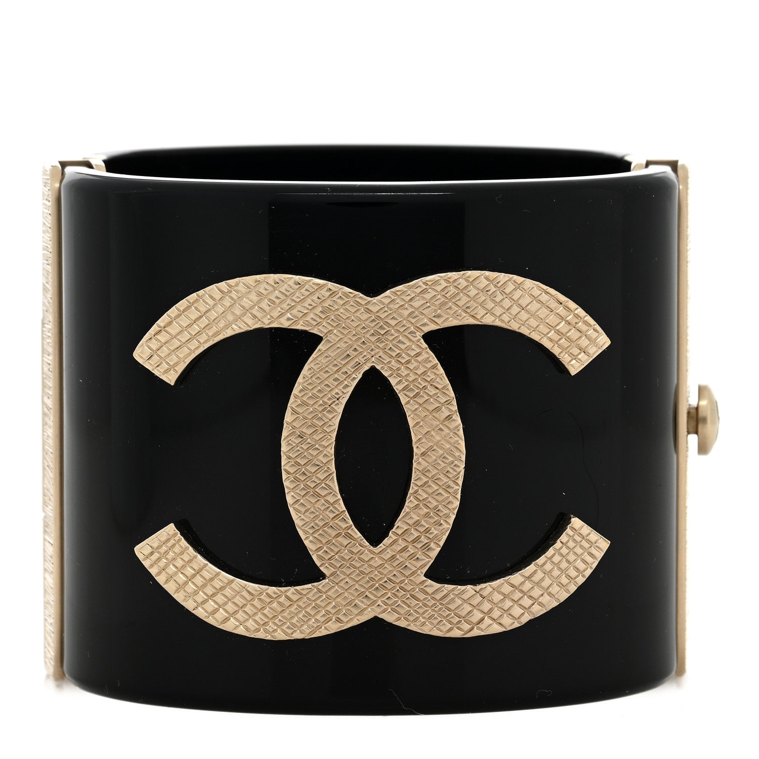Chanel Resin CC Cuff Bracelet Gold Black 1 of 5