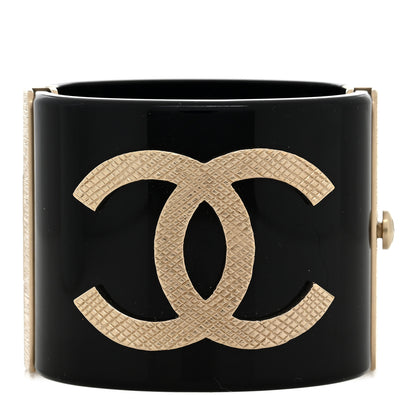 Chanel Resin CC Cuff Bracelet Gold Black 1 of 5