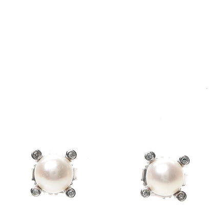 David Yurman Sterling Silver Diamond Pearl 7mm Earrings 1 of 5
