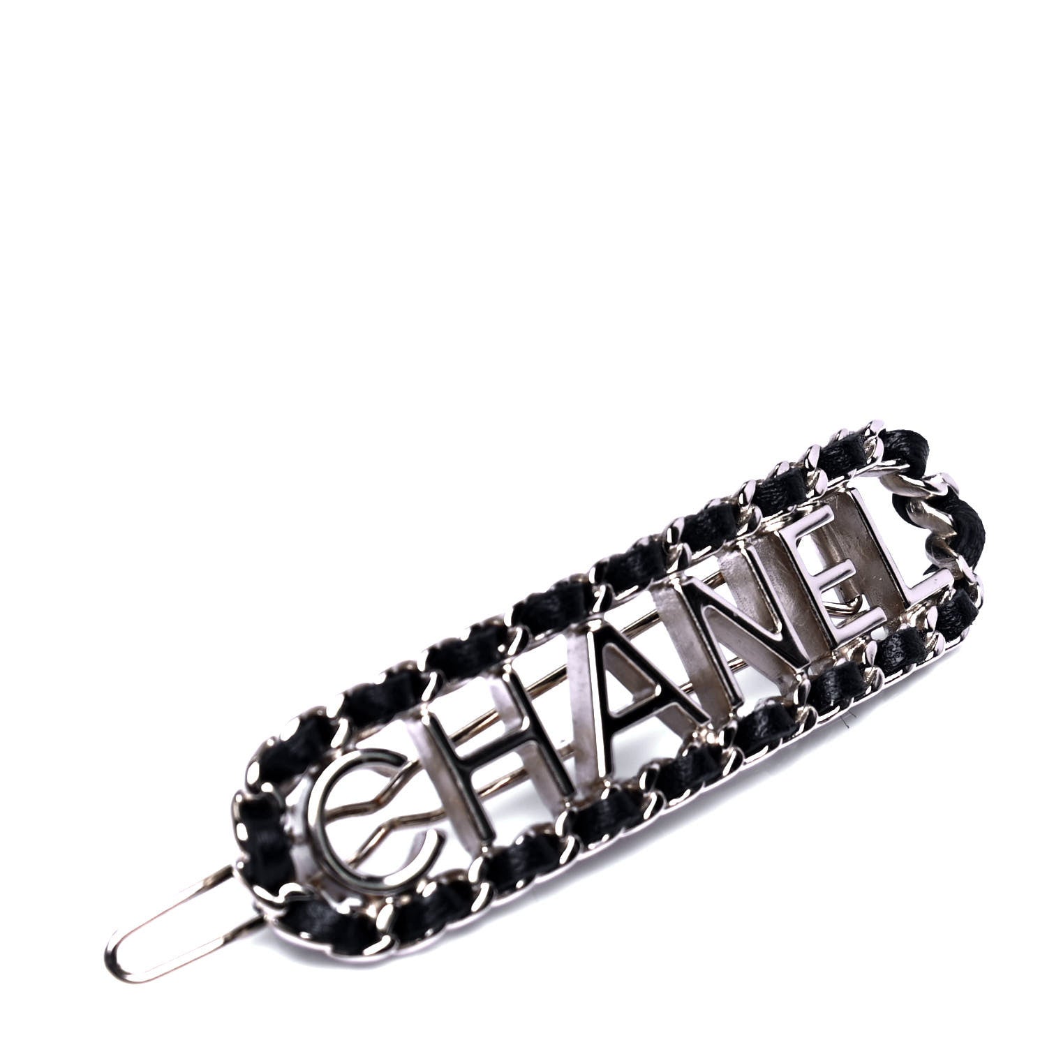 Chanel Metal Lambskin Vintage Allure Logo Hair Clip Black Gold 3 of 5