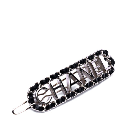 Chanel Metal Lambskin Vintage Allure Logo Hair Clip Black Gold 3 of 5