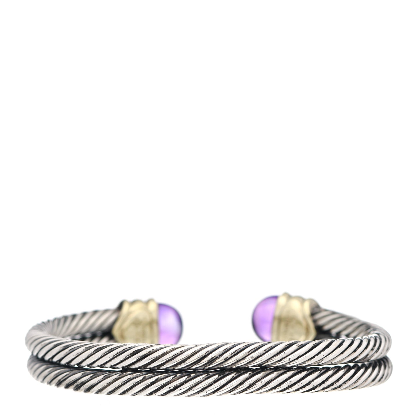 Sterling Silver 14K Yellow Gold Amethyst Double Cable Bracelet