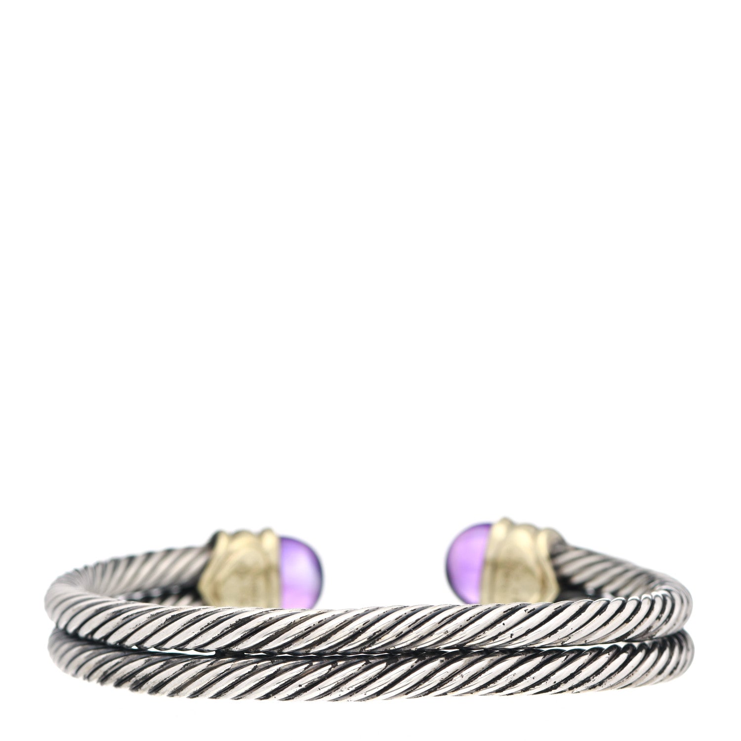 David Yurman Sterling Silver 14K Yellow Gold Amethyst Double Cable Bracelet 3 of 4