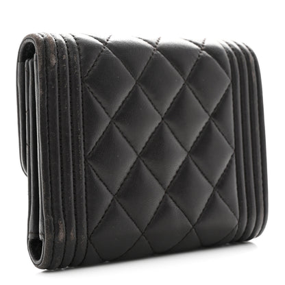 Chanel Lambskin Quilted Compact Boy Wallet Dark Grey 3 of 9