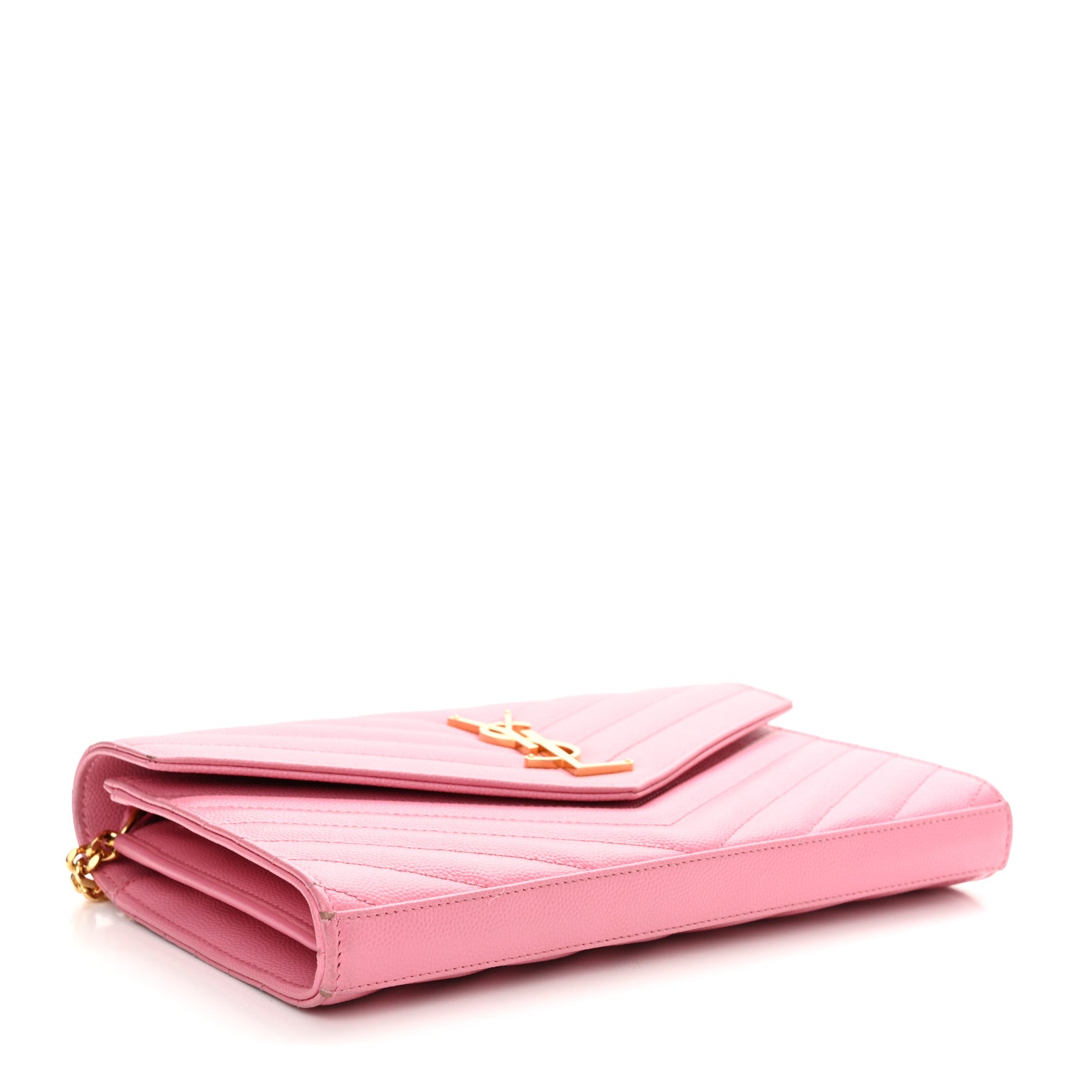 Saint Laurent Grain De Poudre Matelasse Chevron Monogram Chain Wallet Indian Pink 4 of 16