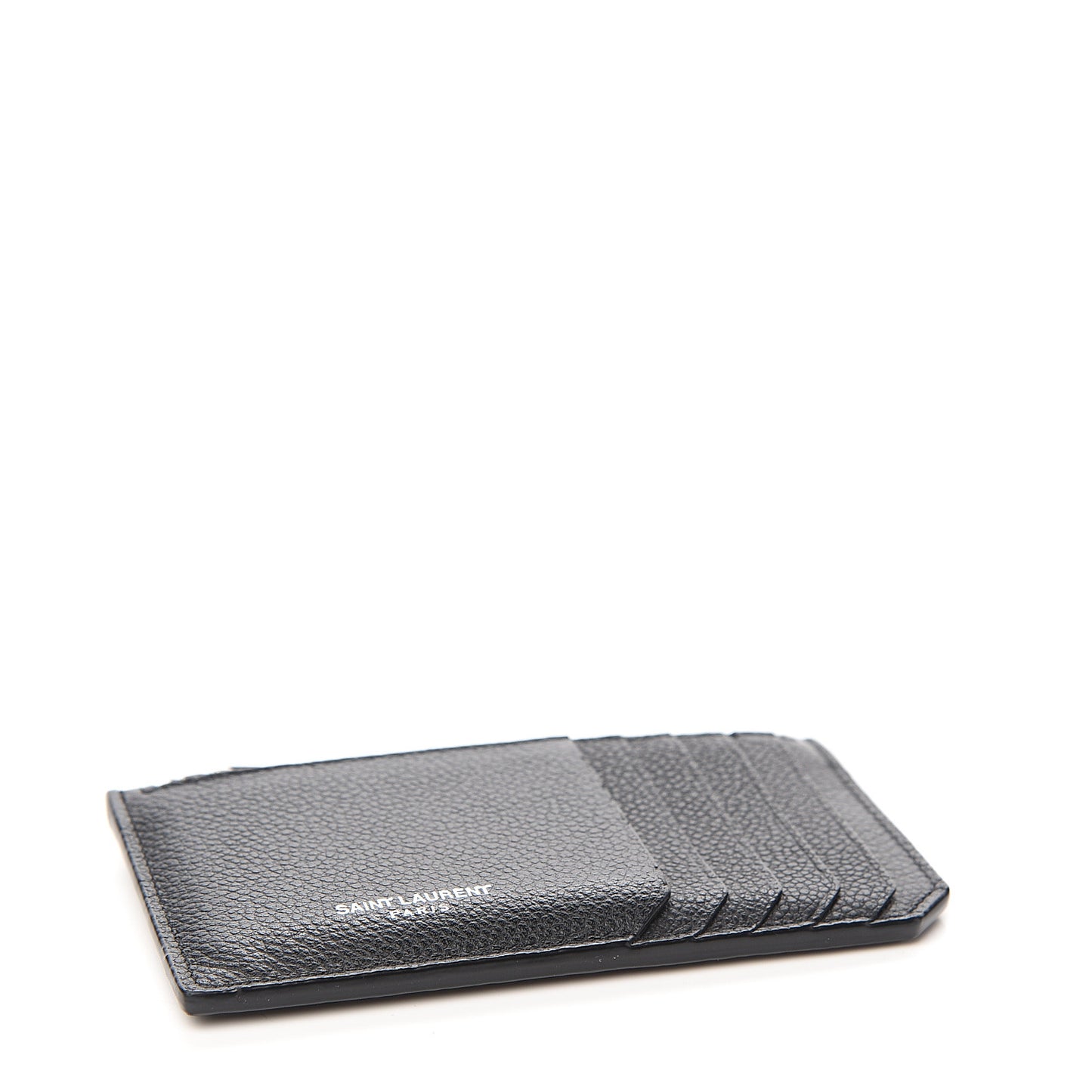 Grained Calfskin 5 Fragments Zip Pouch Card Holder Black