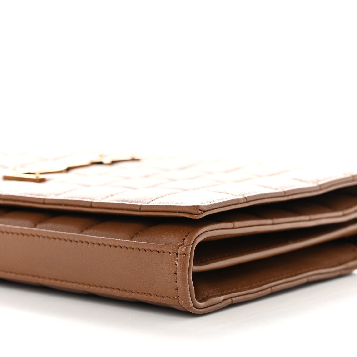 Saint Laurent Lambskin Carre Quilted Cassandre Chain Wallet Brown 9 of 13