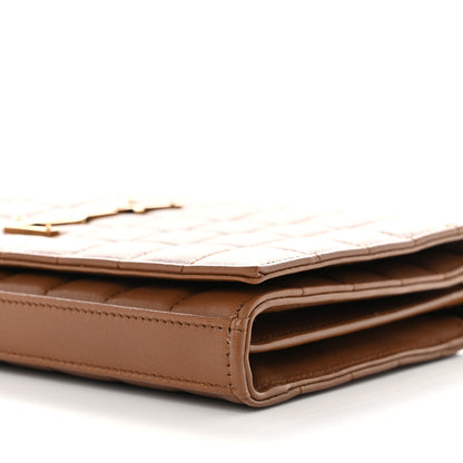 Saint Laurent Lambskin Carre Quilted Cassandre Chain Wallet Brown 9 of 13