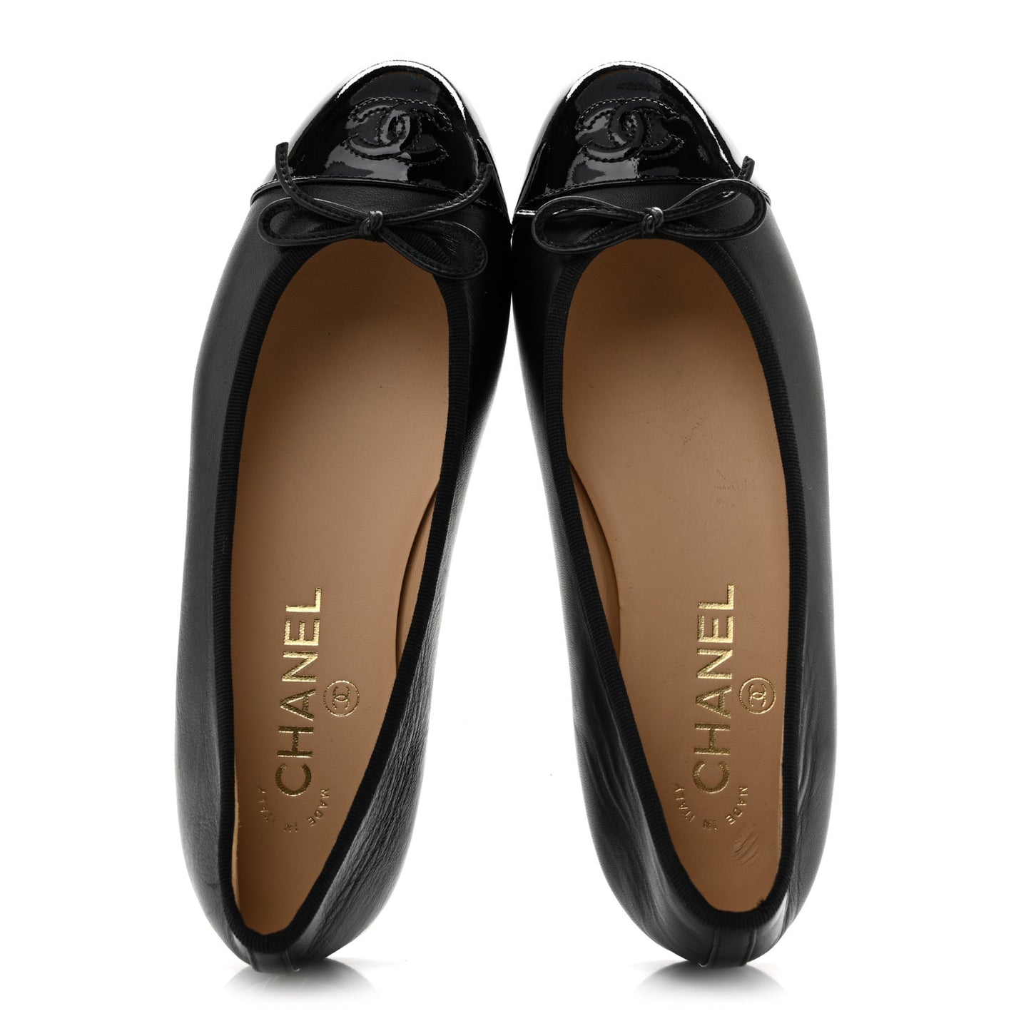 Lambskin Patent Cap Toe Ballerina Flats 37 Black