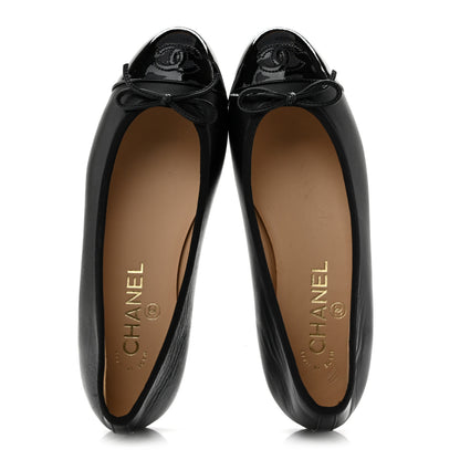 Chanel Lambskin Patent Cap Toe Ballerina Flats 37 Black 2 of 10