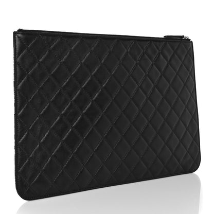 Chanel Coated Canvas Lambskin Quilted Large Camellia Cosmetic Case Pink Black 3 of 10