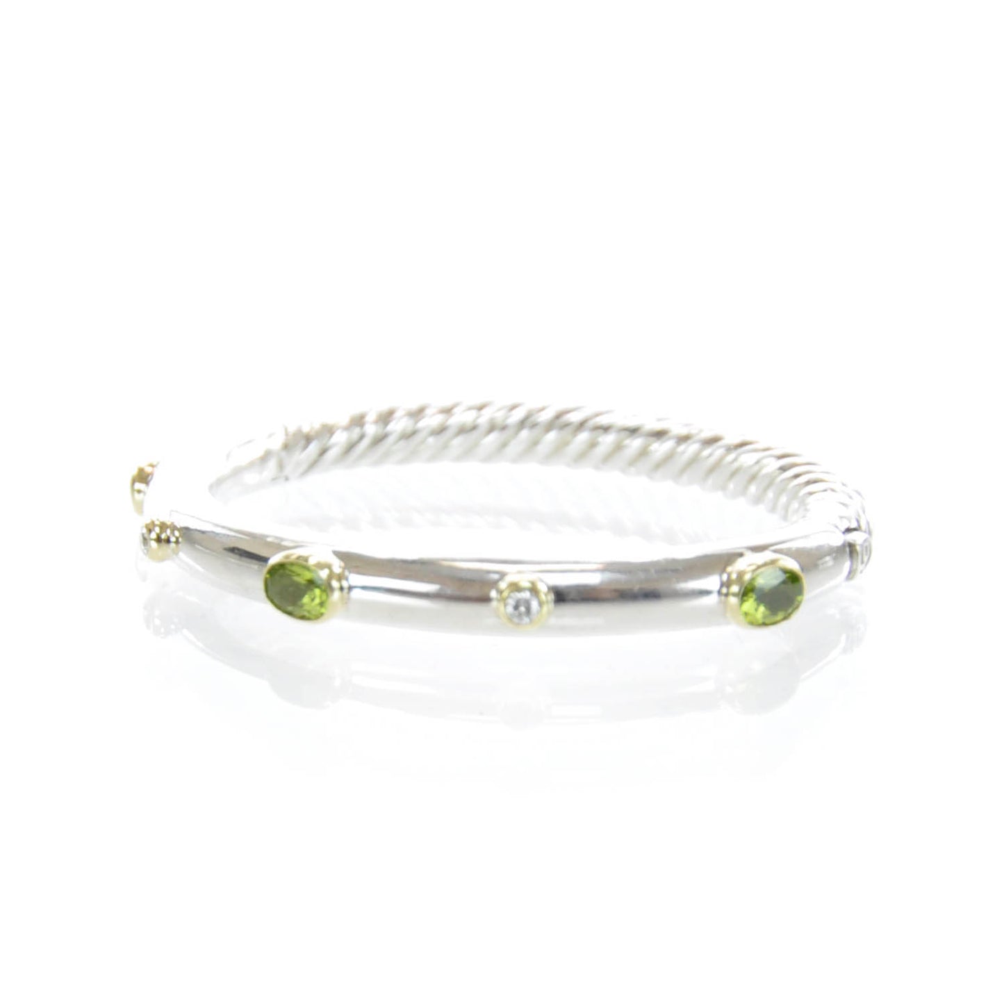Sterling Silver and 18k Gold Signature Peridot Diamond 5mm Bangle