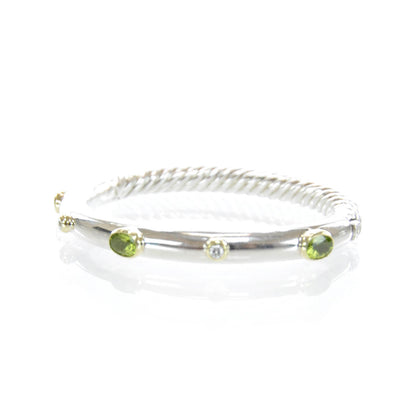 David Yurman Sterling Silver and 18k Gold Signature Peridot Diamond 5mm Bangle 1 of 7
