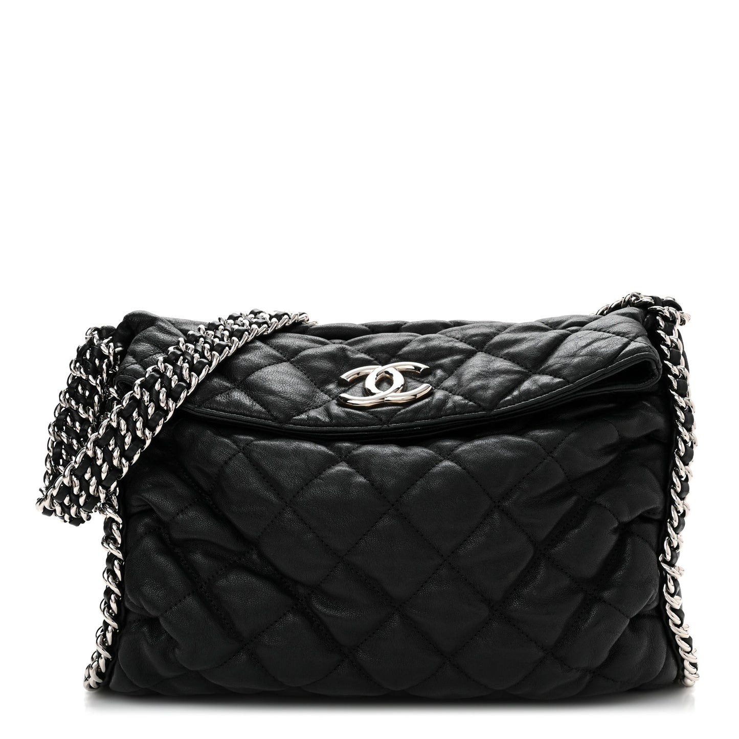 Washed Lambskin Chain Around Hobo Black