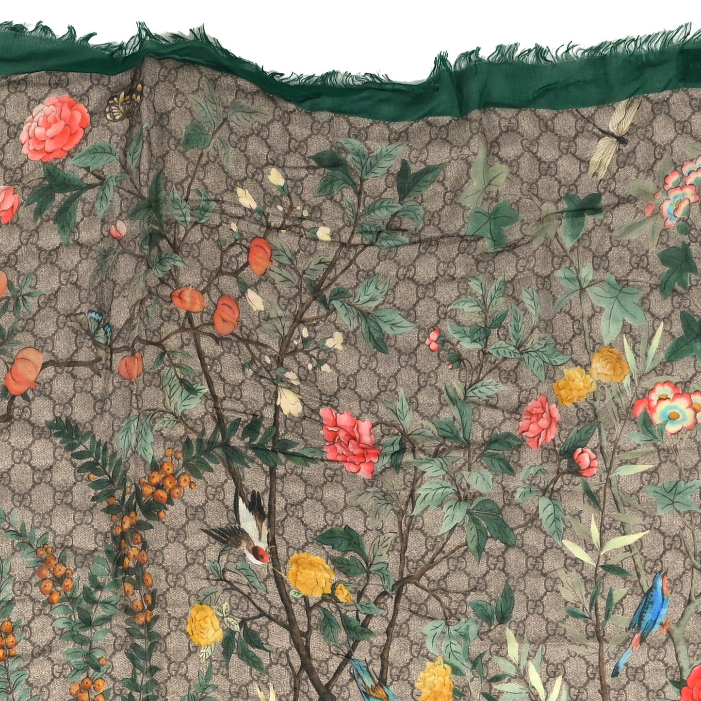 Modal Silk GG Monogram GG Tian Shawl Scarf Green Dark Green