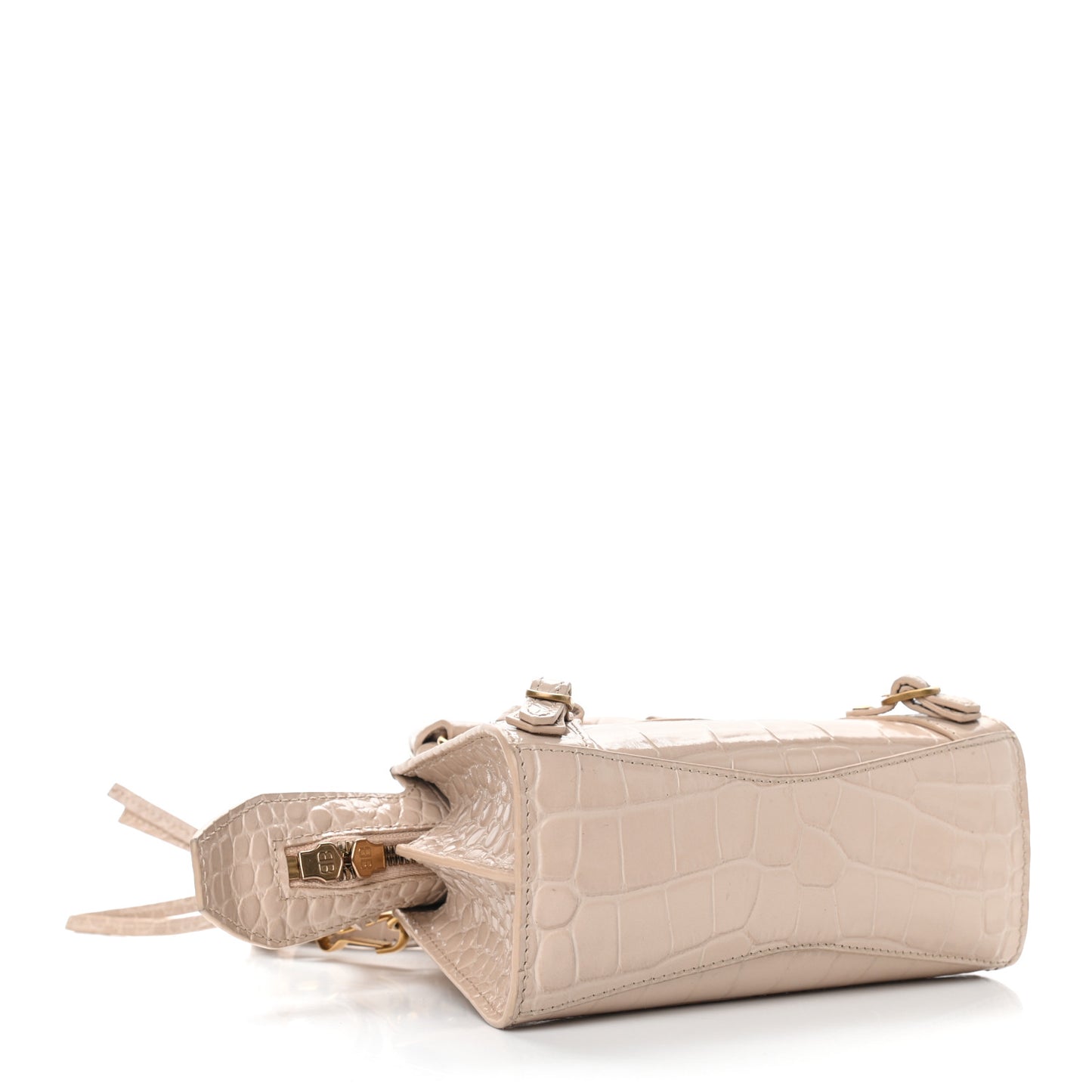 Shiny Supple Calfskin Crocodile Embossed Neo Classic Gold Hardware Nano City Crossbody Light Beige