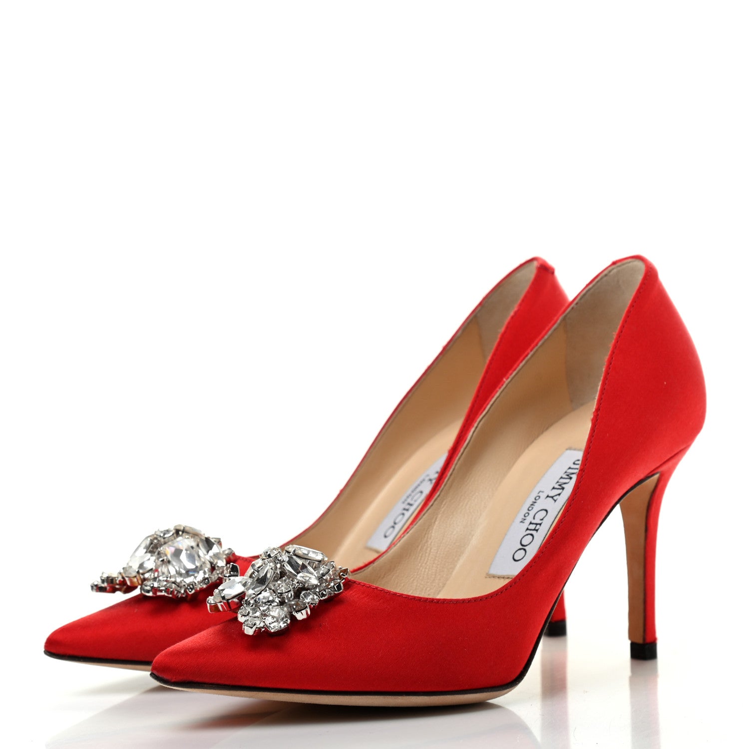 Jimmy Choo Satin Crystal Mamey Pumps 35 Red 3 of 7