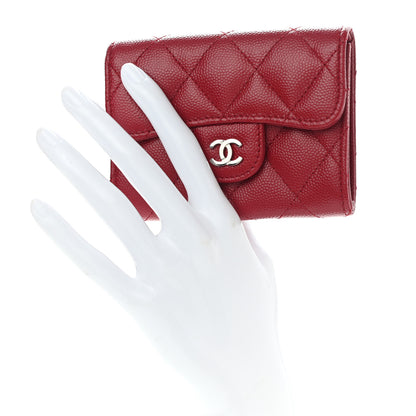 Chanel Caviar Quilted Flap Card Holder Wallet Dark Red 2 of 9