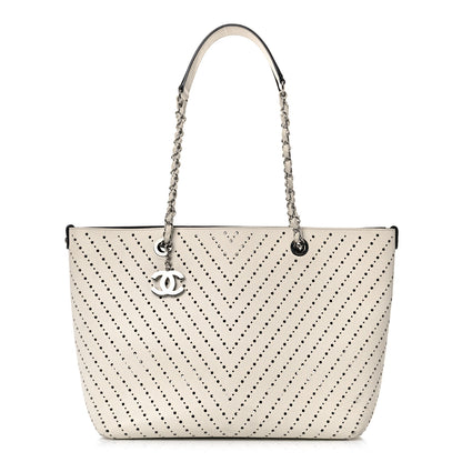 Chanel Perforated Grained Calfskin Small Shopping Tote White 1 of 18