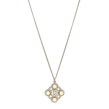 Chanel Pearl Crystal CC Pendant Necklace Silver 1 of 5