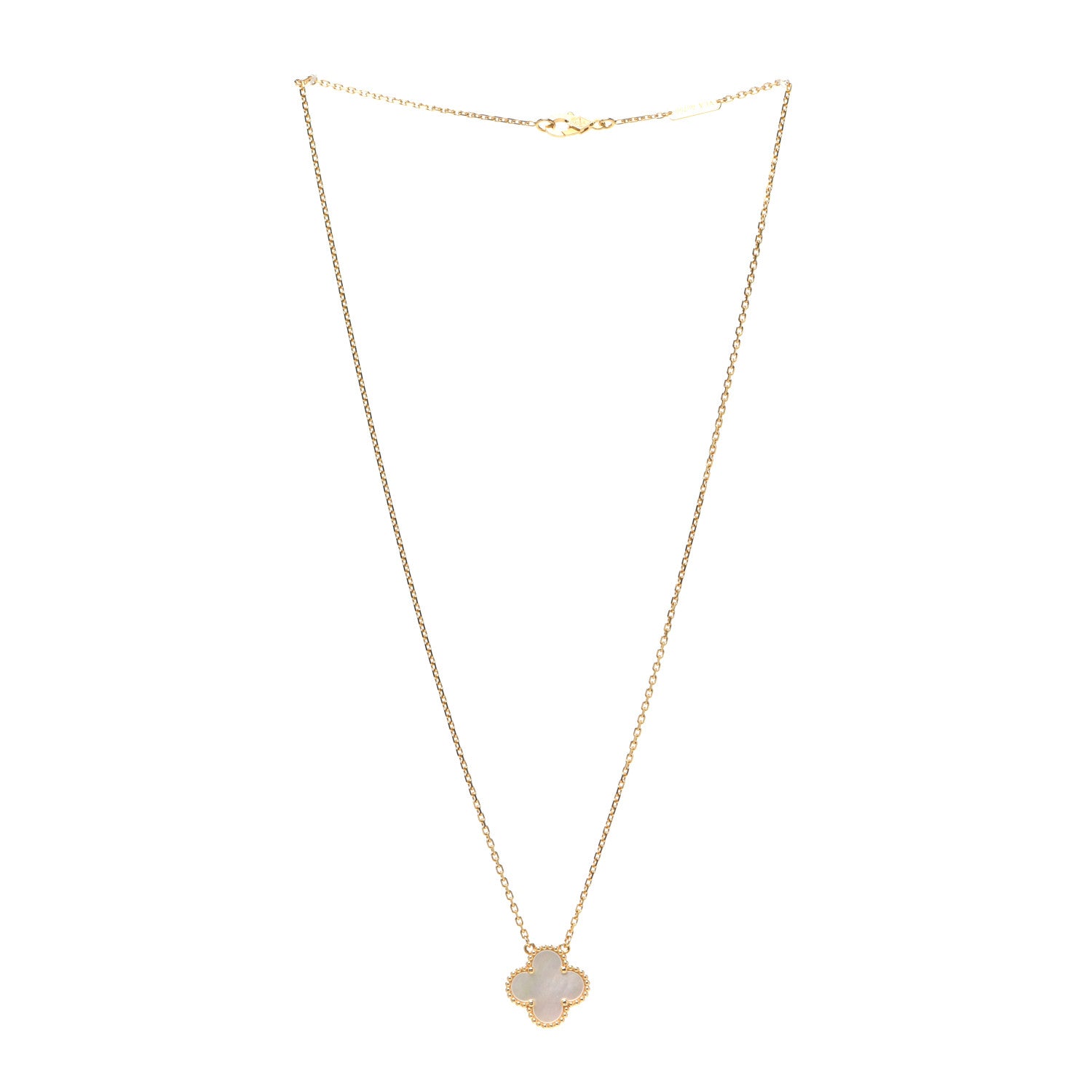 Van Cleef & Arpels 18K Yellow Gold Mother of Pearl Vintage Alhambra Pendant Necklace 3 of 6