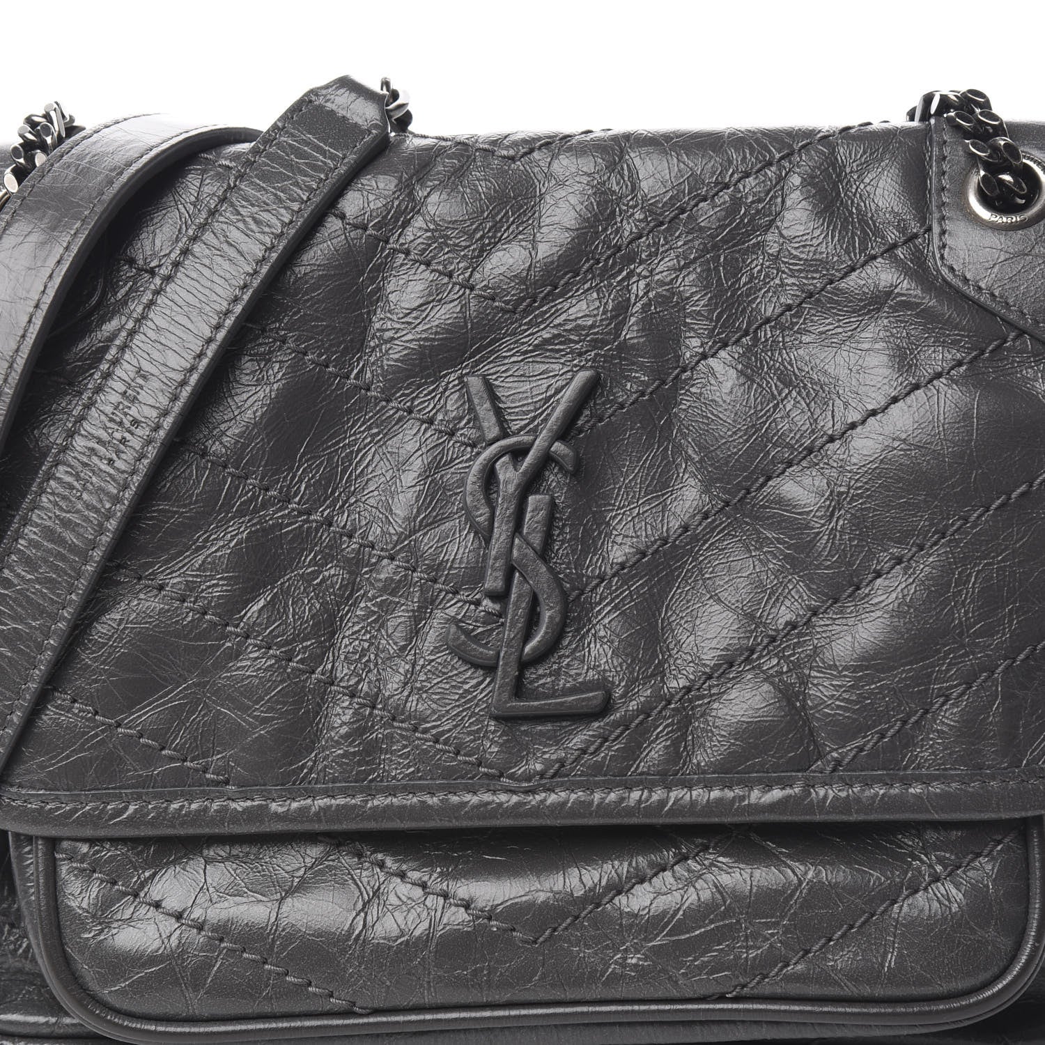 Saint Laurent Crinkled Calfskin Matelasse Monogram Baby Niki Chain Satchel Storm 6 of 8
