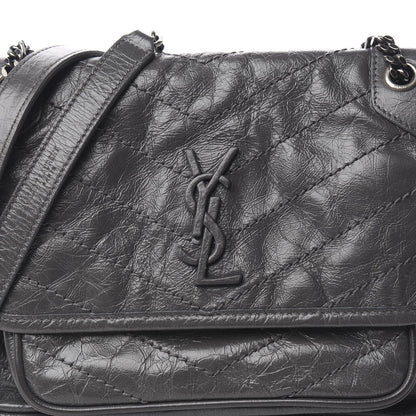 Saint Laurent Crinkled Calfskin Matelasse Monogram Baby Niki Chain Satchel Storm 6 of 8