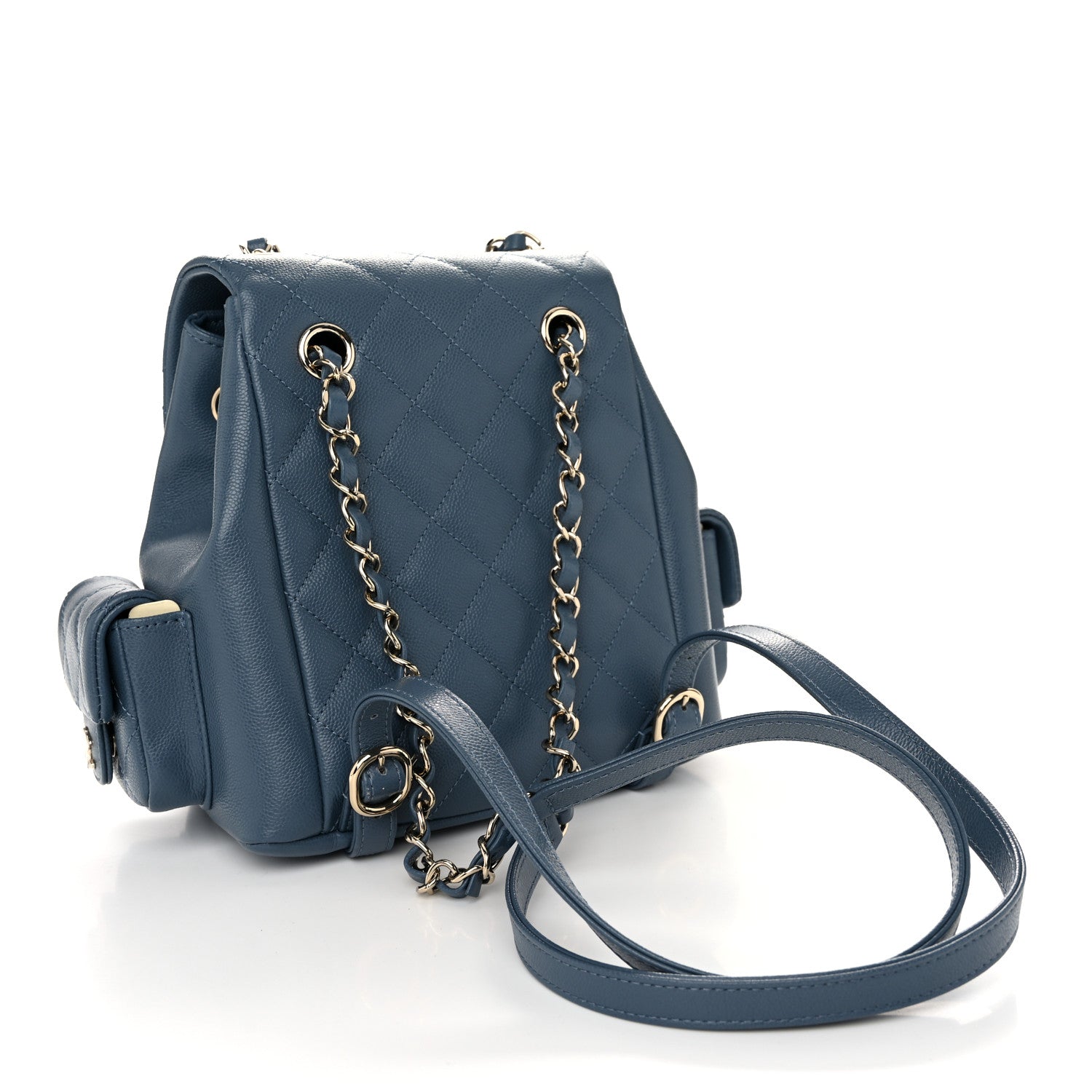 Chanel Shiny Caviar Quilted Small Cargo Duma Backpack Blue 3 of 10