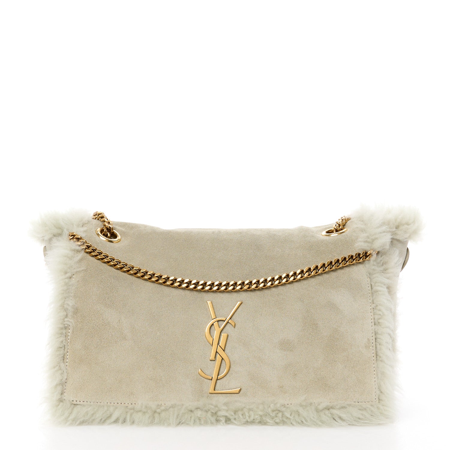 Saint Laurent Shearling Calfskin Medium Reversible Monogram Kate Satchel Grey 3 of 18