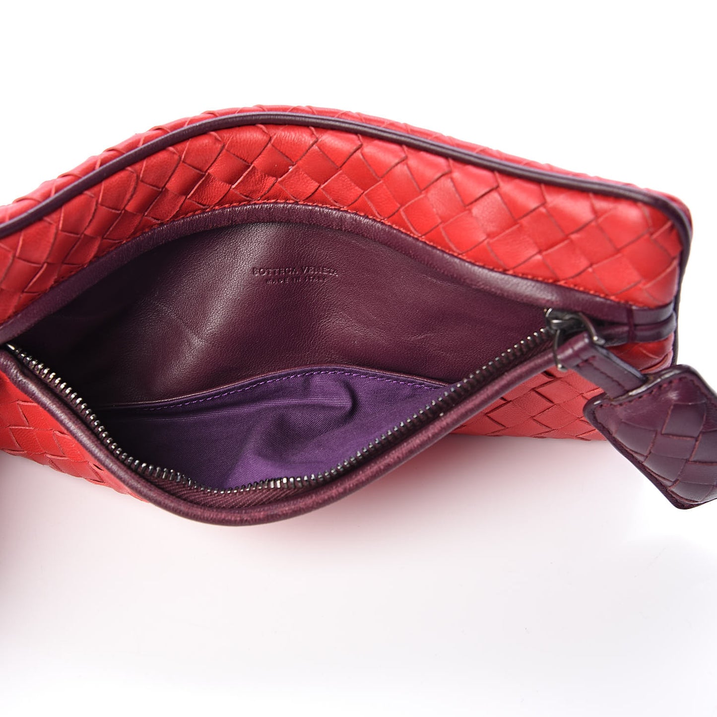 Nappa Intrecciato Zip Clutch Fraise Aubergine