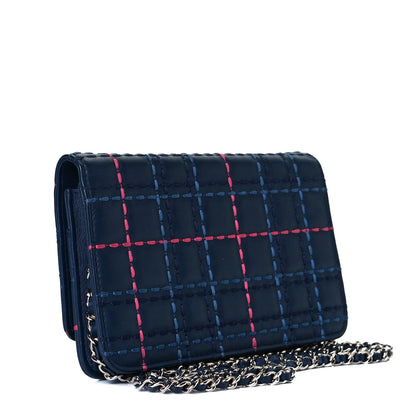 Chanel Calfskin Square Stitched Wallet On Chain WOC Blue 2 of 6
