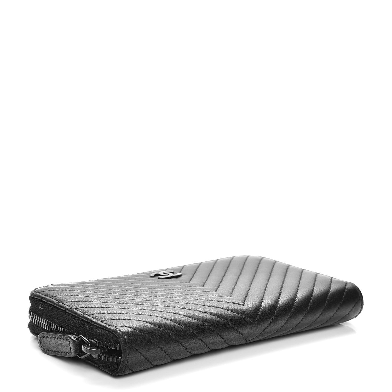 Chanel Lambskin Chevron Quilted Small Zip Around Wallet So Black 4 of 9