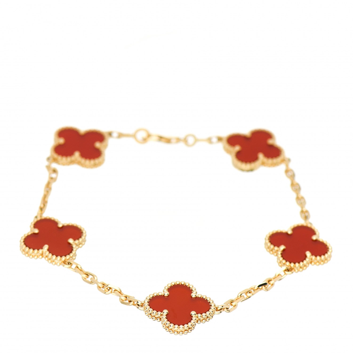 Van Cleef & Arpels 18K Yellow Gold Carnelian 5 Motifs Vintage Alhambra Bracelet 1 of 5