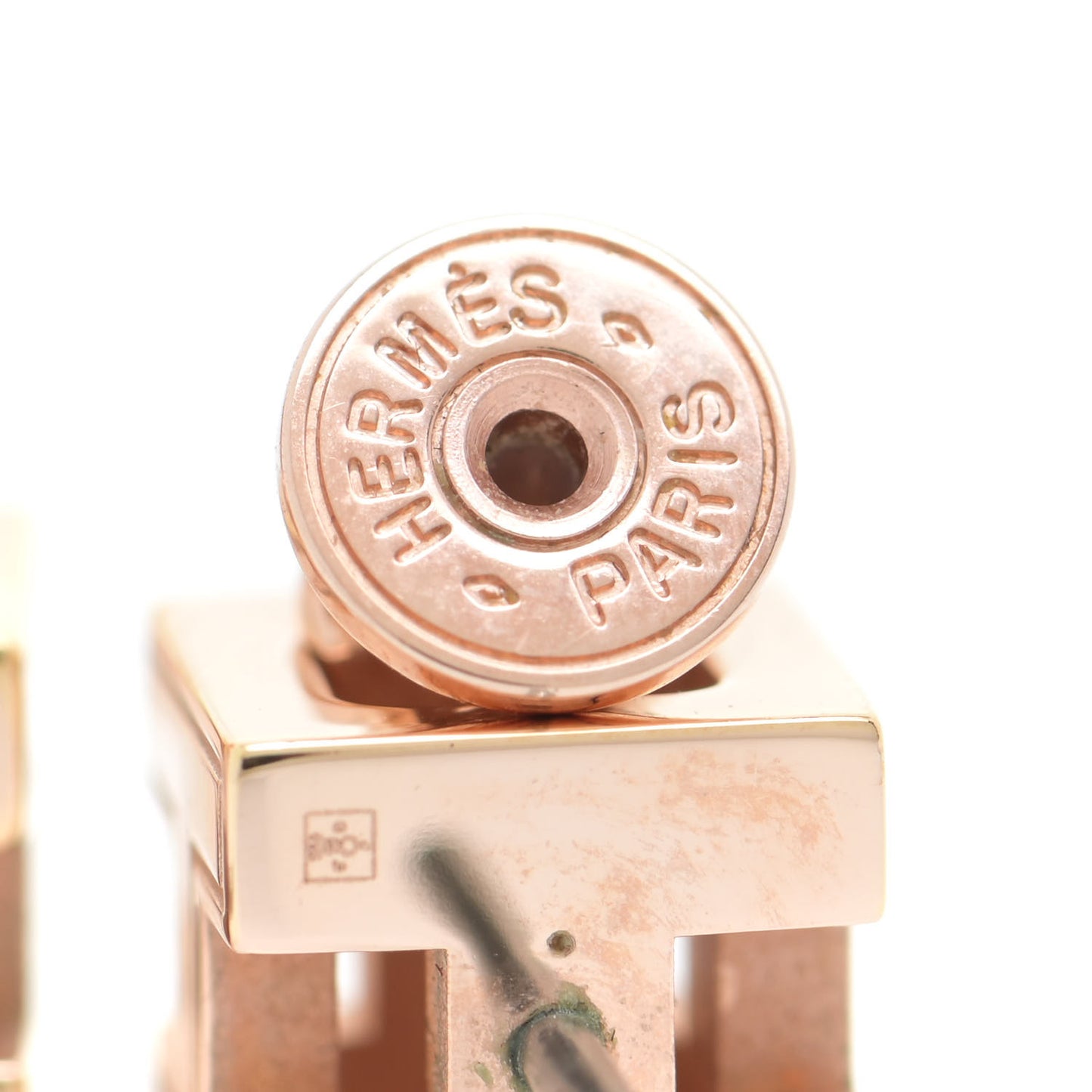 Rose Gold Lacquered Cage d'H Earrings White