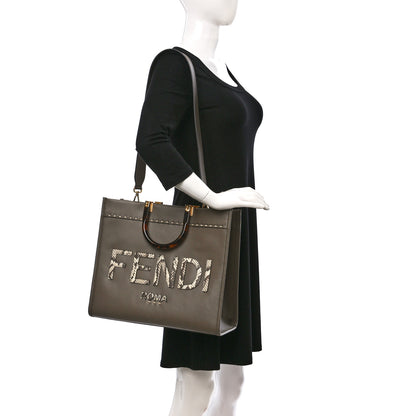 Fendi Vitello King Plexiglass Elaphe Python Print Logo Medium Fendi Sunshine Shopper Tote Tartufo Daisy Roccia 2 of 9