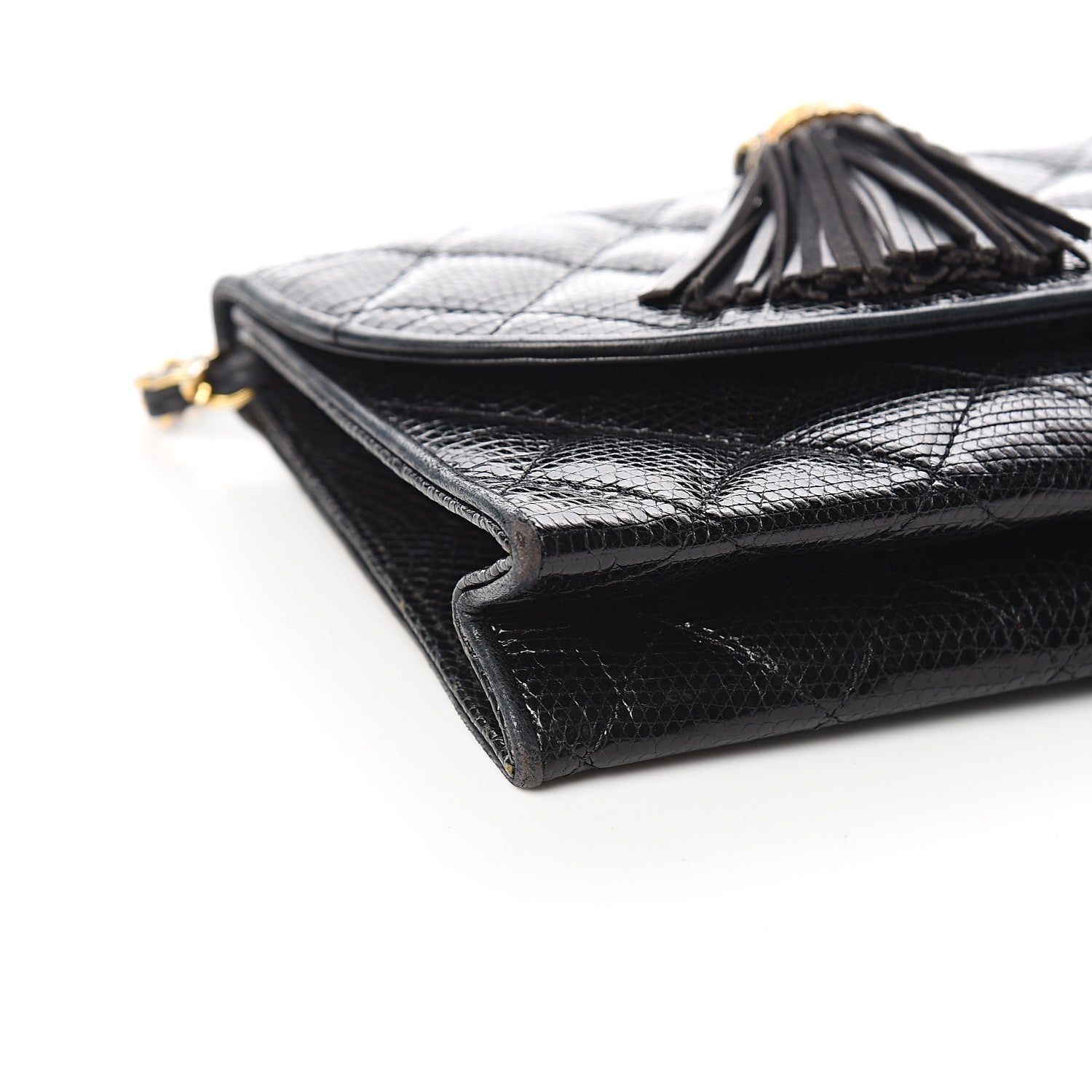 Chanel Lizard Quilted Tassel Single Flap Bag Black 12 of 14