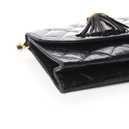 Chanel Lizard Quilted Tassel Single Flap Bag Black 12 of 14