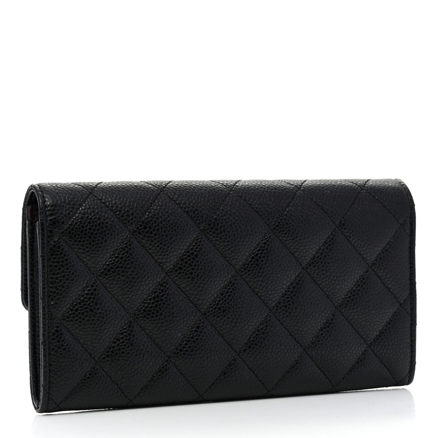 Caviar Quilted Large Gusset Flap Wallet Black