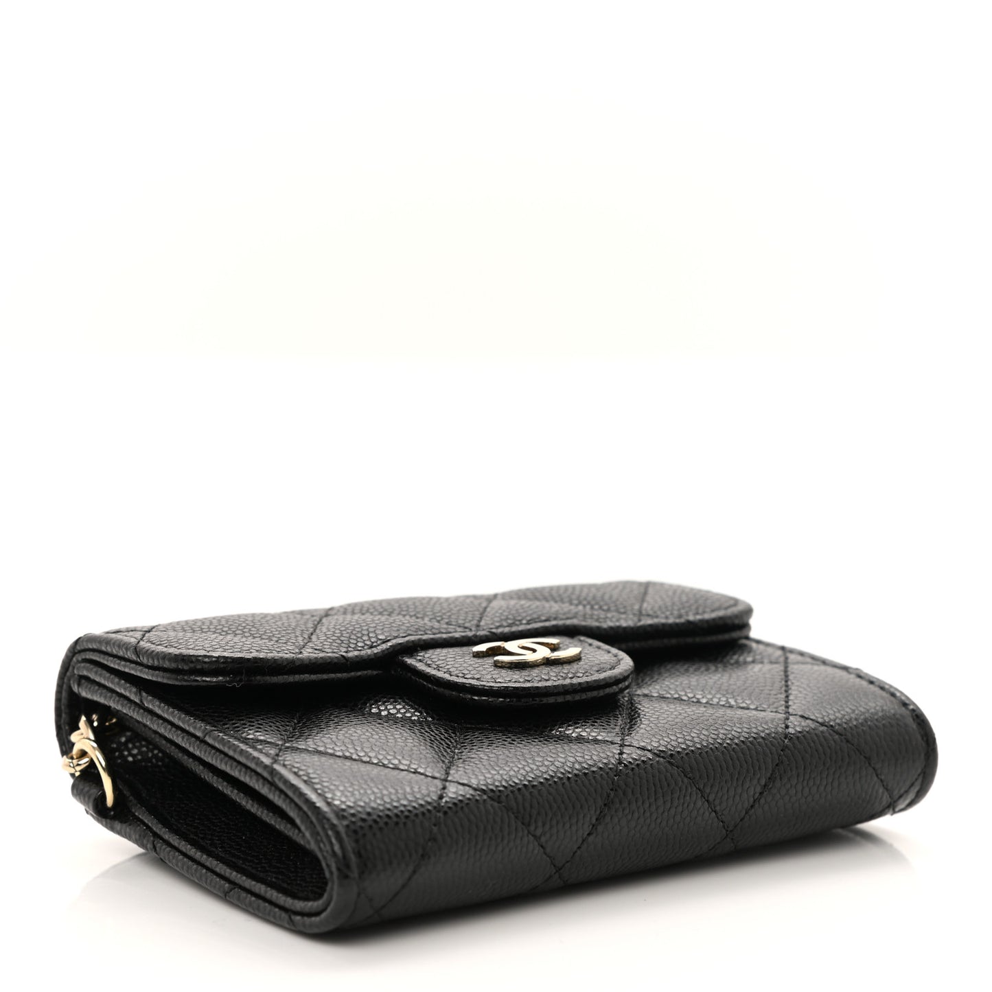 Caviar Quilted Flap Card Holder Chain Wristlet Black