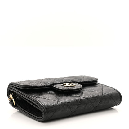 Chanel Caviar Quilted Flap Card Holder Chain Wristlet Black 3 of 8