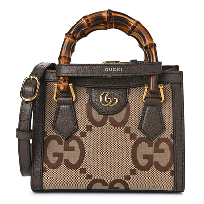 Gucci Monogram Jumbo GG Textured Dollar Calfskin Mini Diana Tote Bag Camel Ebony New Acero 1 of 9