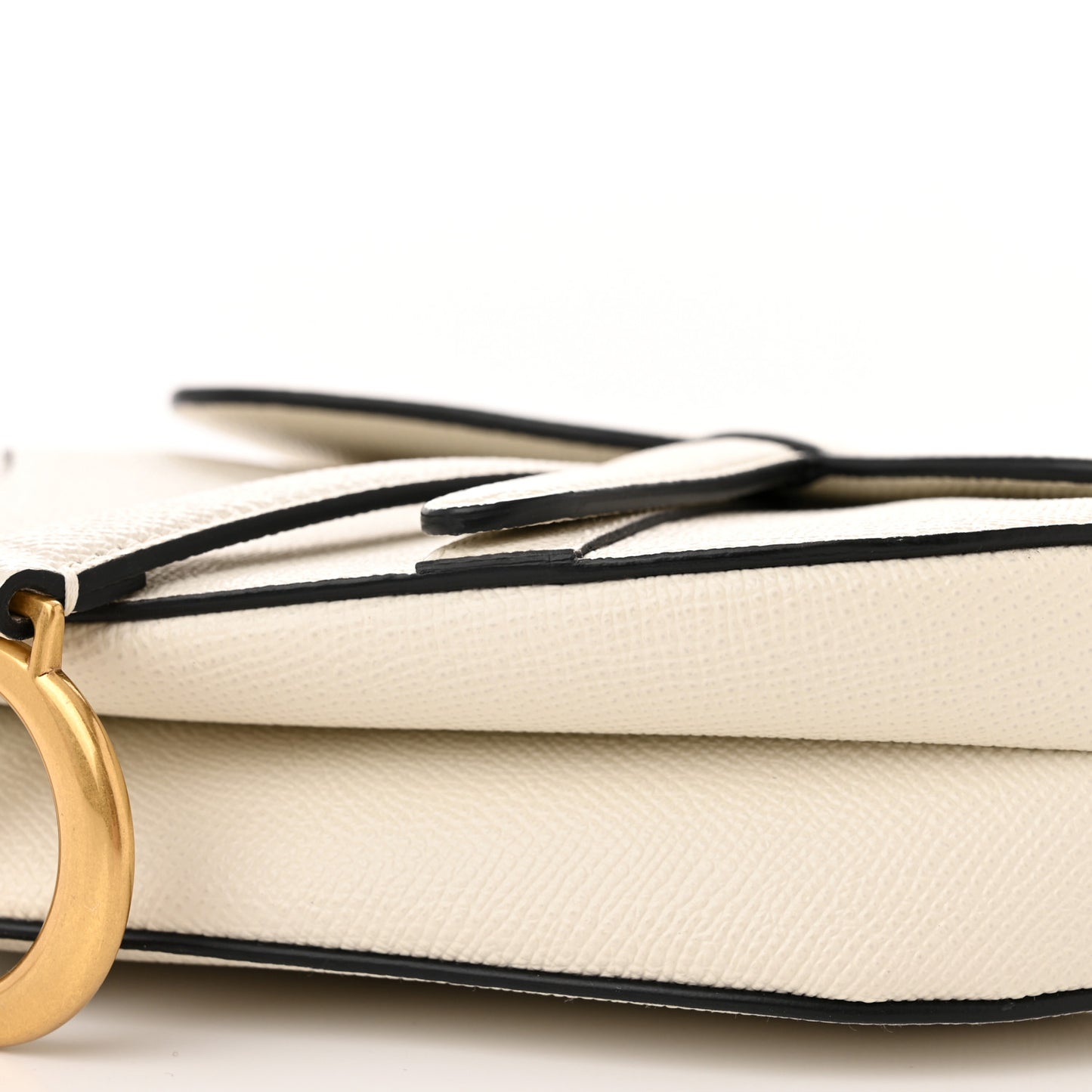 Grained Calfskin Mini Saddle Bag White