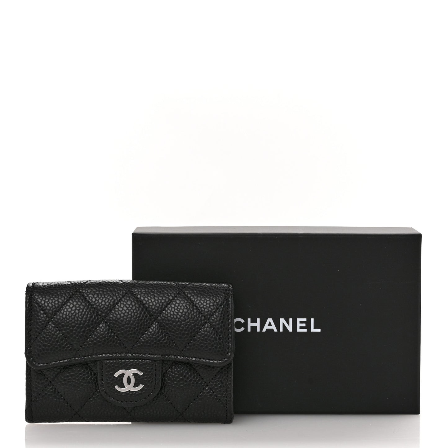 Caviar Quilted Flap Card Holder Wallet Black