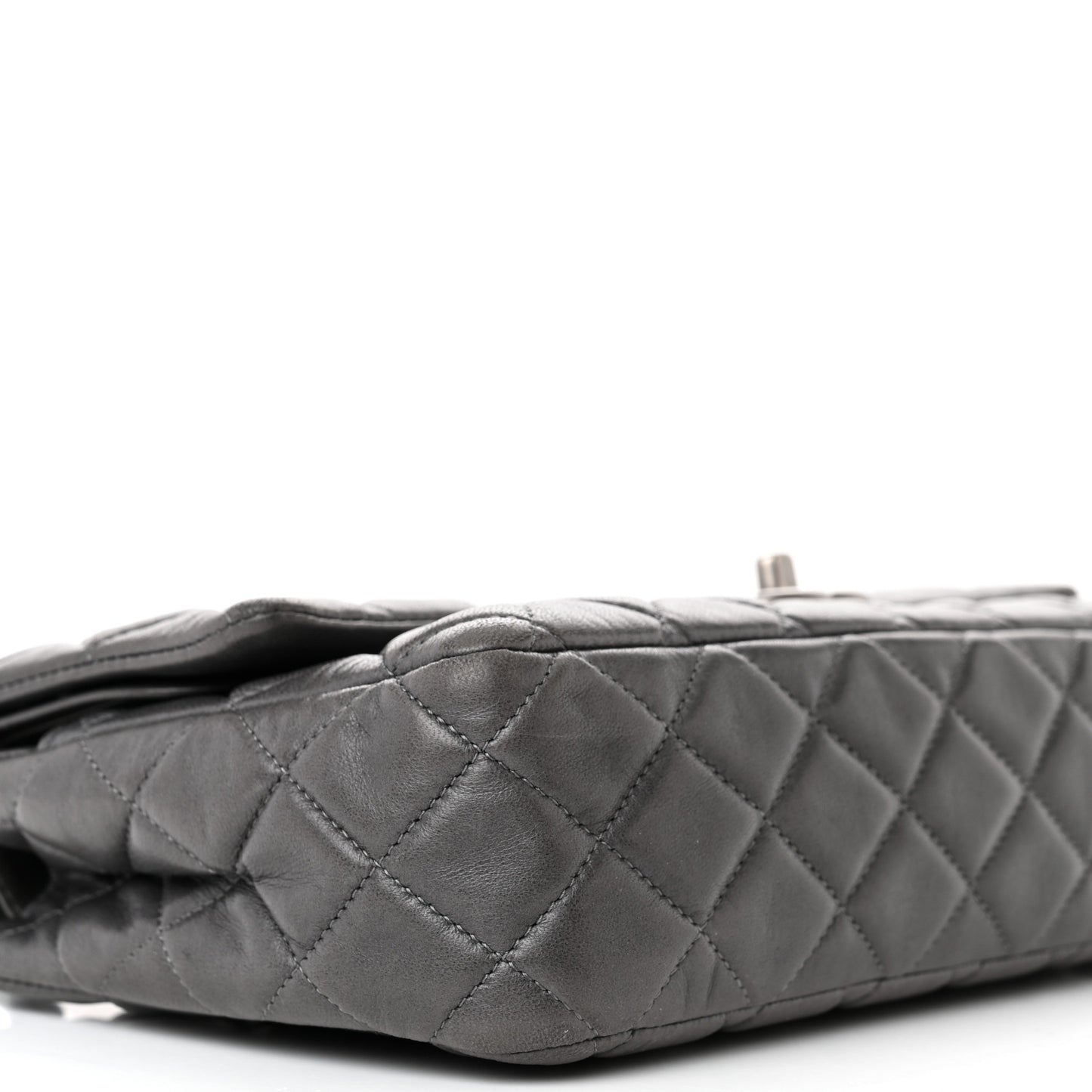 Lambskin Quilted Medium Double Flap Dark Grey