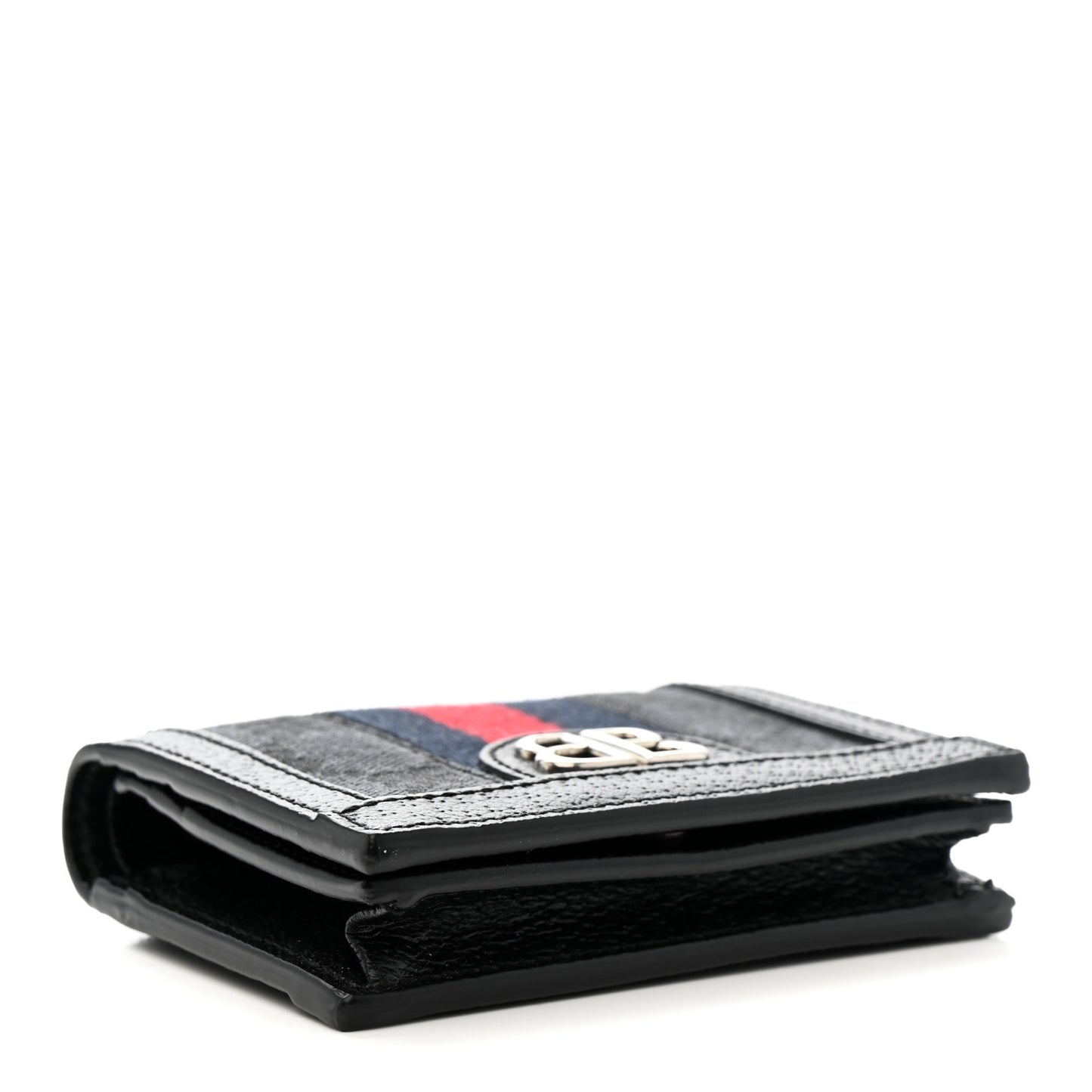 X BALENCIAGA BB Monogram Web Ophidia Card Case Wallet Black