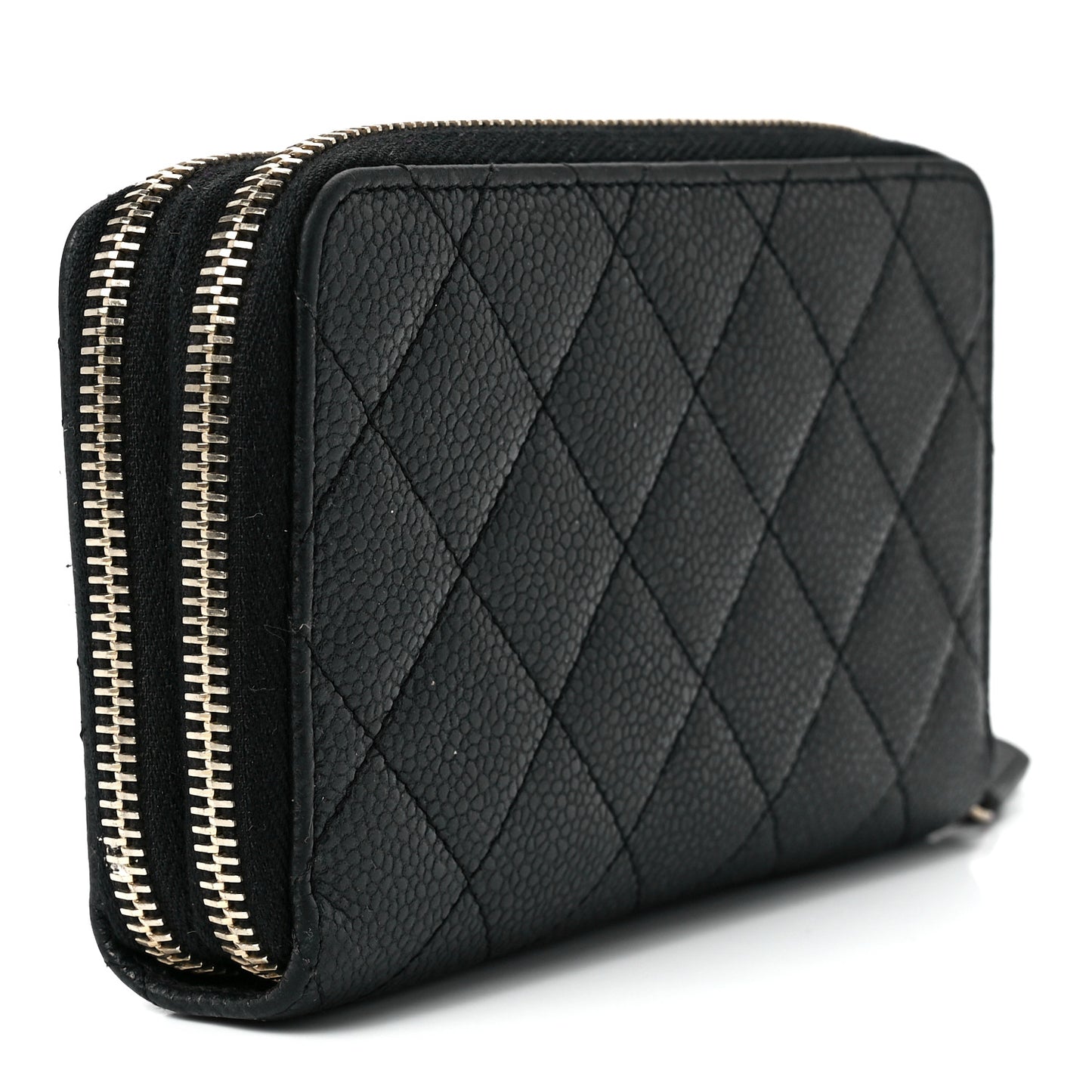Caviar Quilted Large Gusset Double Zip Around Wallet Black