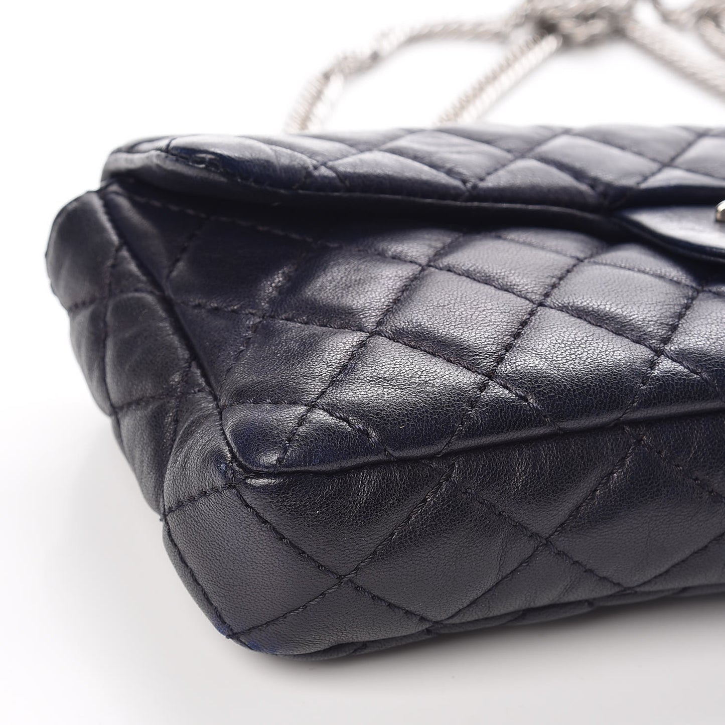 Lambskin Quilted East West Flap Bijoux Chain Navy Blue