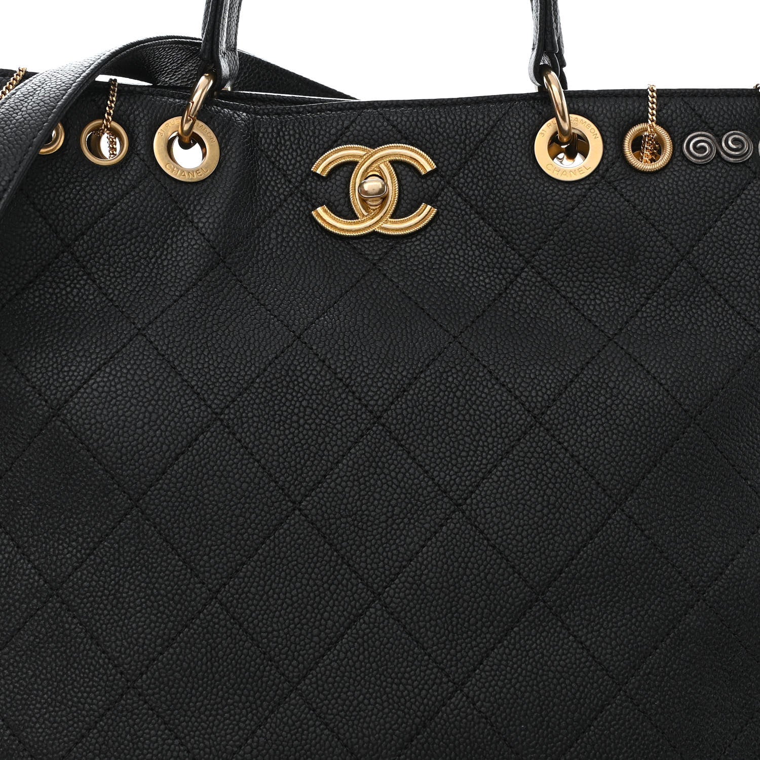 Chanel Caviar Quilted Grommet Embellished Piercing Chic Tote Bag Black 8 of 11