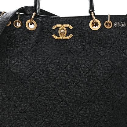 Chanel Caviar Quilted Grommet Embellished Piercing Chic Tote Bag Black 8 of 11